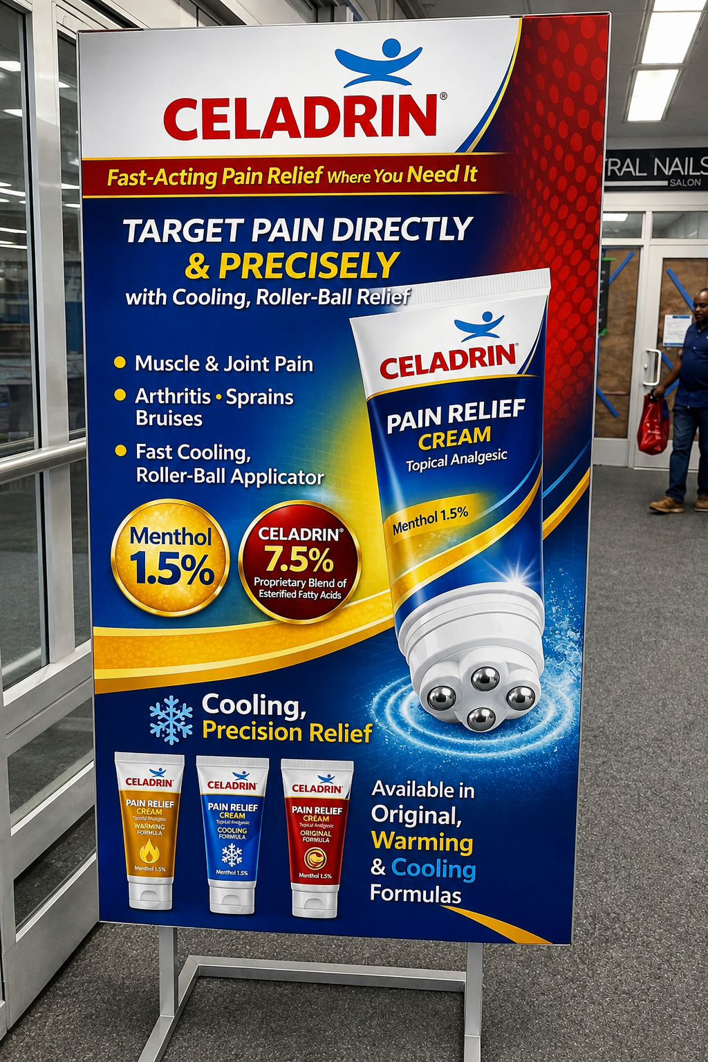 Celadrin product display and roller-ball tube
